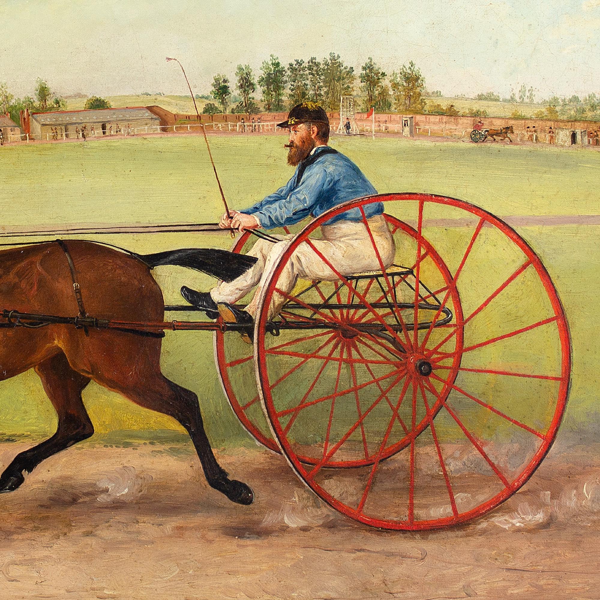 19th-Century British Folk Art, Harness Racing, Oil Painting  5