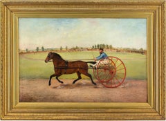 19th-Century British Folk Art, Harness Racing, Oil Painting 