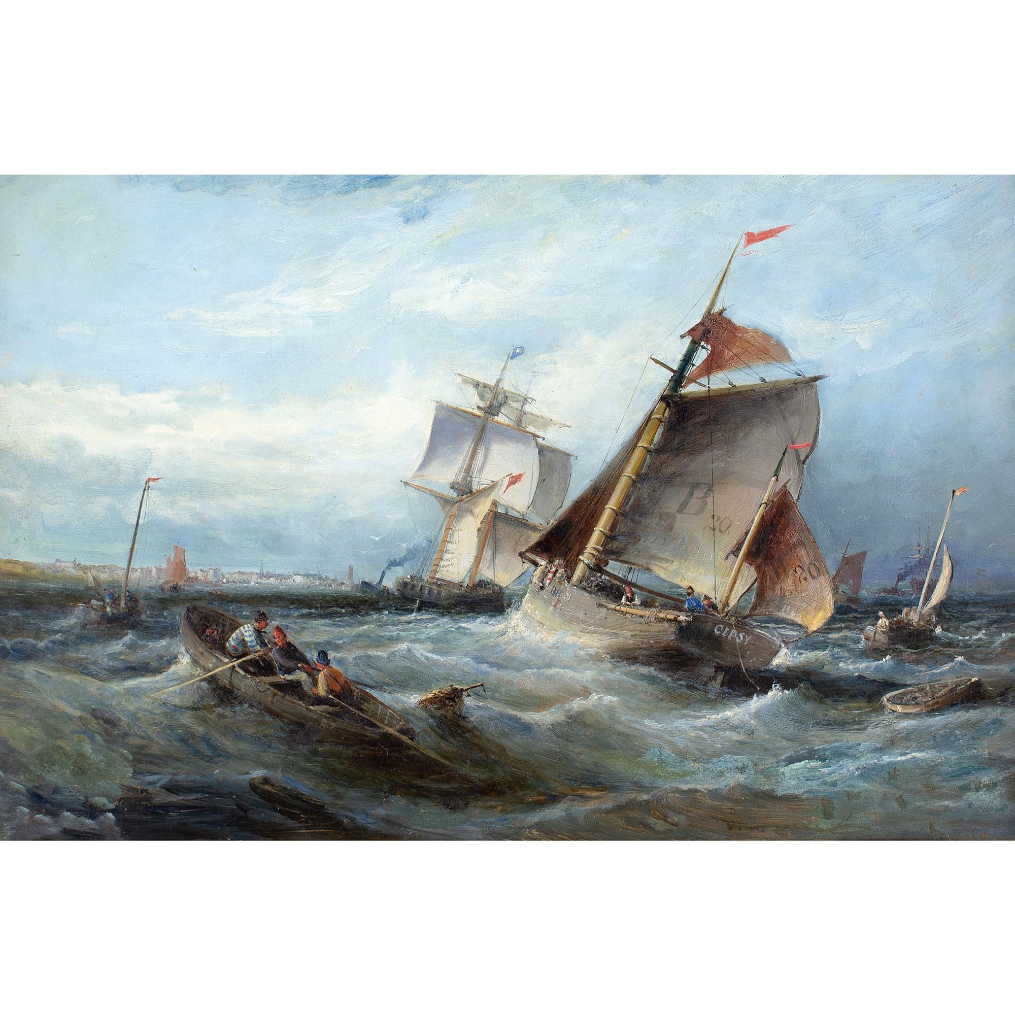 19th-Century British School, Maritime Scene With Turbulent Sea - Painting by Unknown