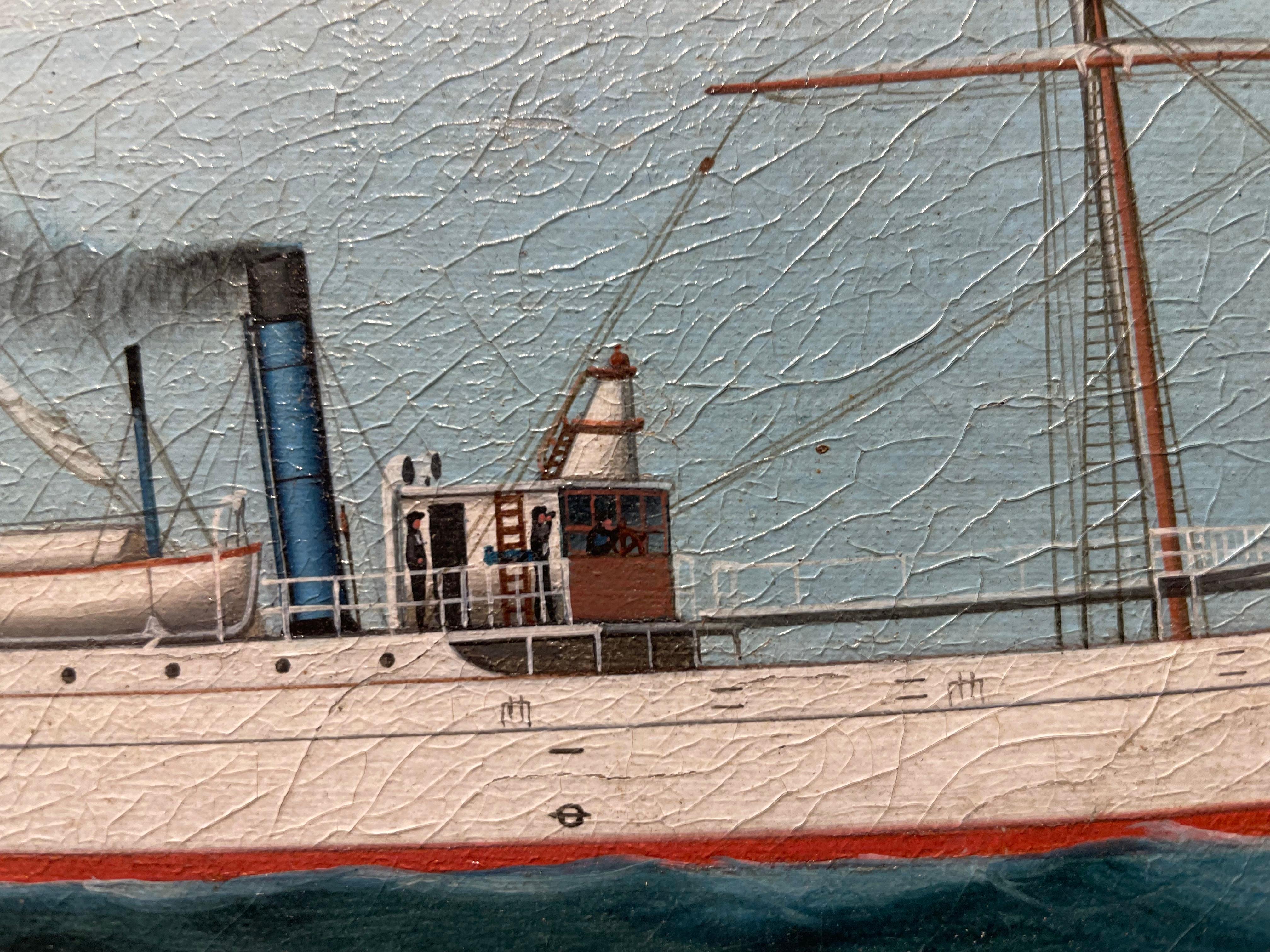 Siglo XIX Escuela Británica Barco en el mar, Pintura de paisaje marino en venta 6