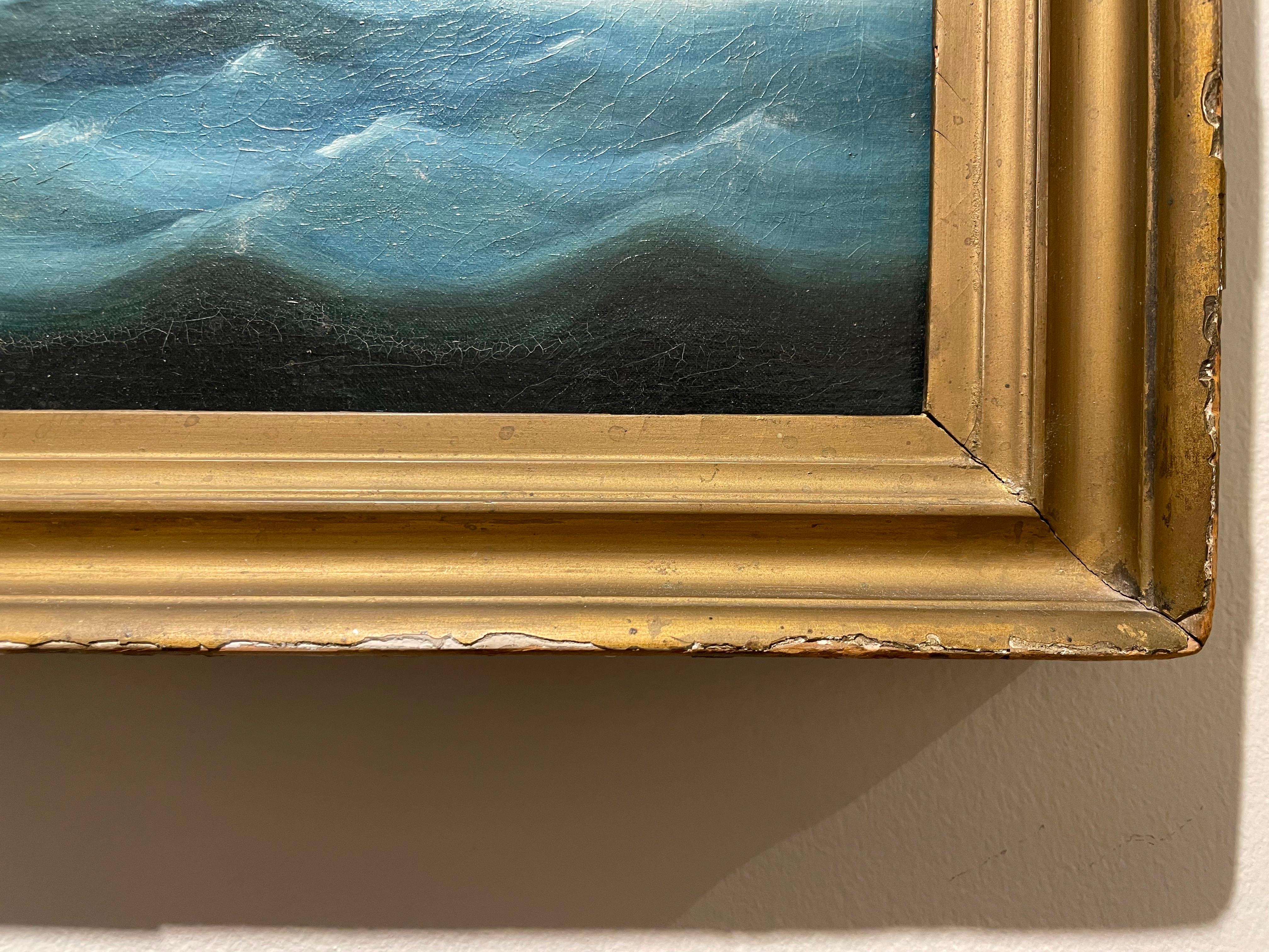 Siglo XIX Escuela Británica Barco en el mar, Pintura de paisaje marino en venta 7