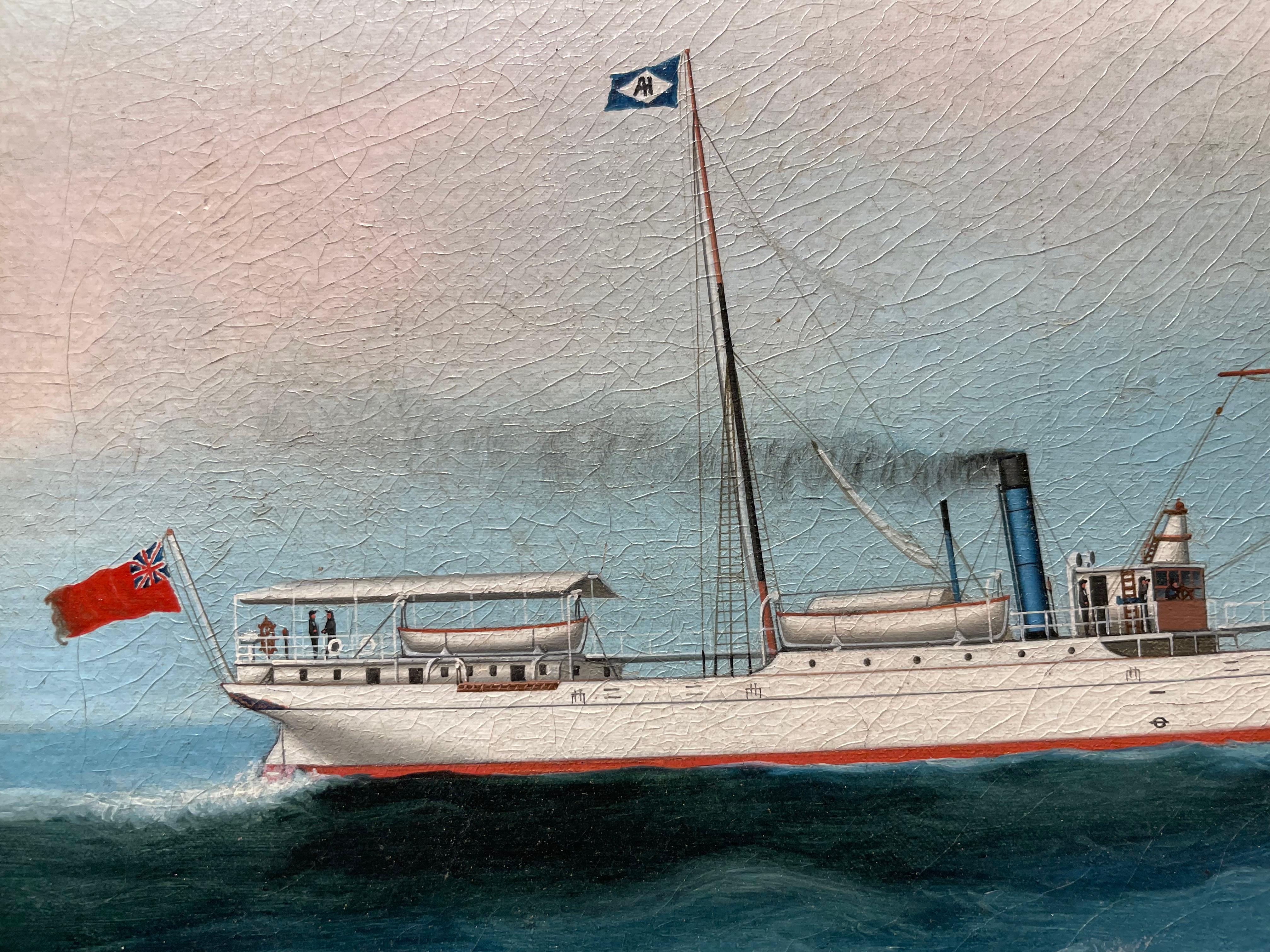 Siglo XIX Escuela Británica Barco en el mar, Pintura de paisaje marino en venta 9
