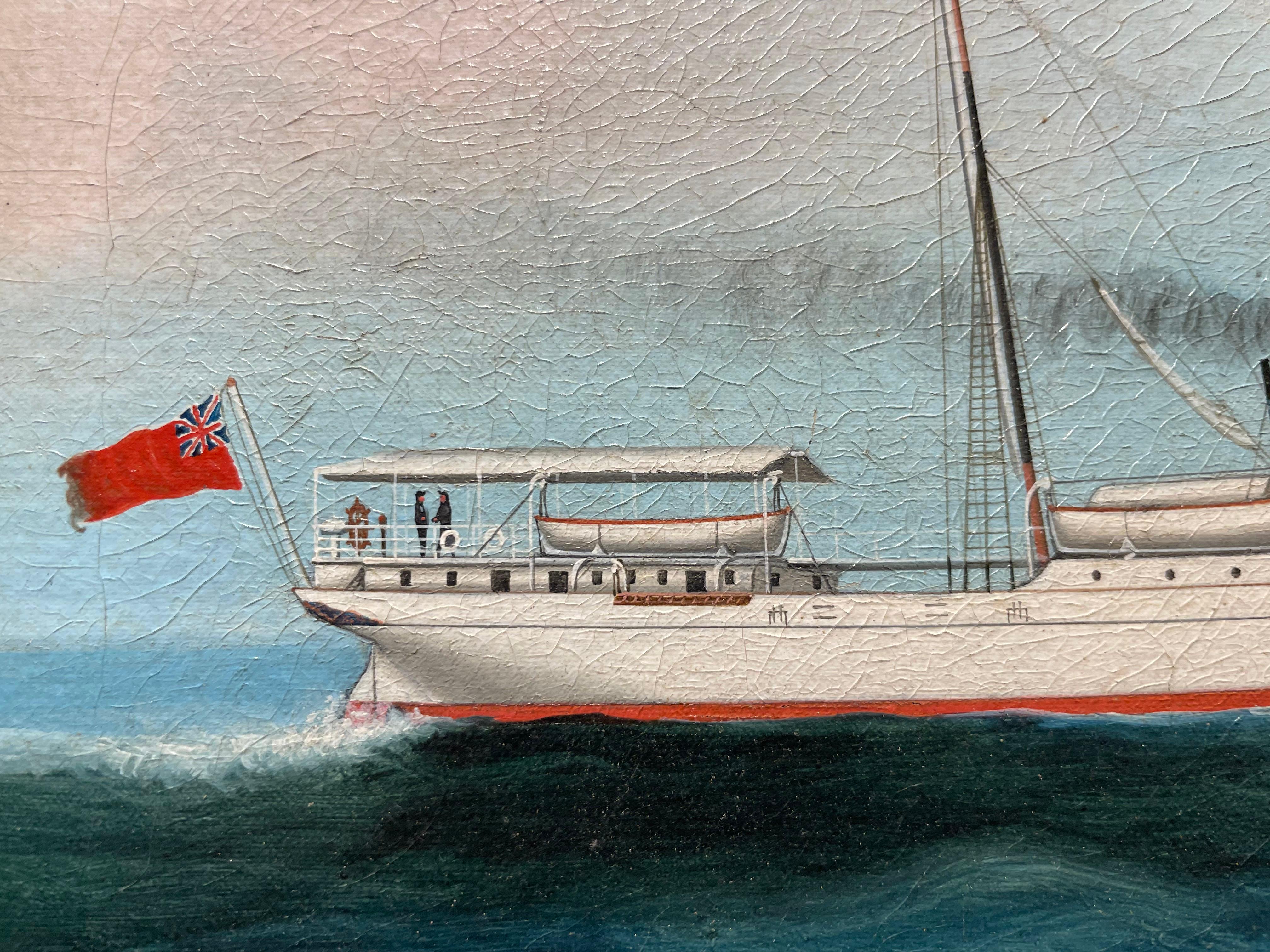 Siglo XIX Escuela Británica Barco en el mar, Pintura de paisaje marino en venta 10