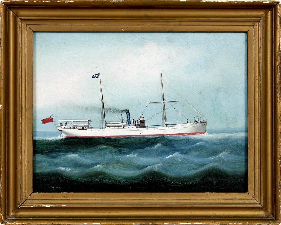 Siglo XIX Escuela Británica Barco en el mar, Pintura de paisaje marino - Painting de Unknown