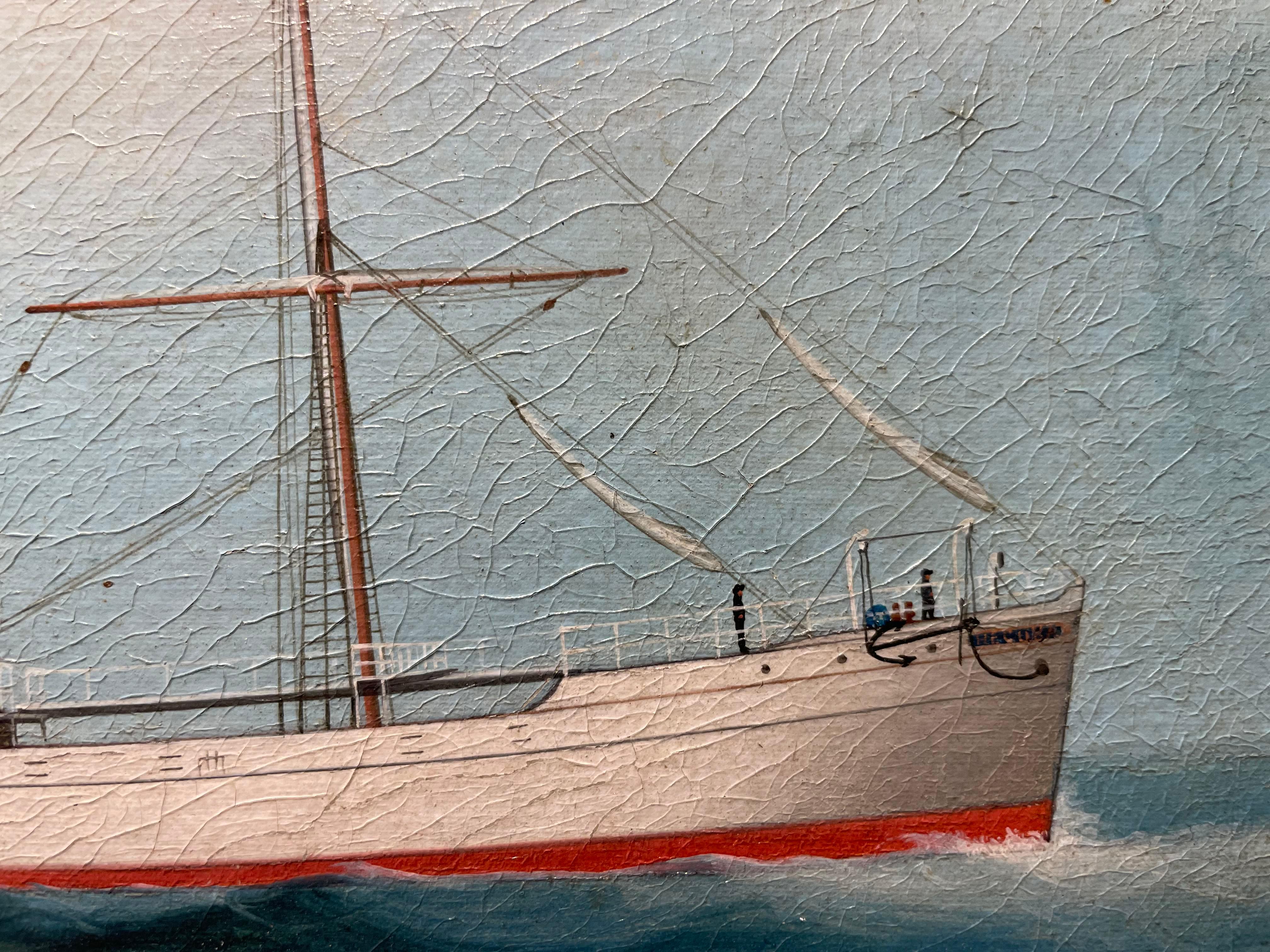 Siglo XIX Escuela Británica Barco en el mar, Pintura de paisaje marino en venta 3