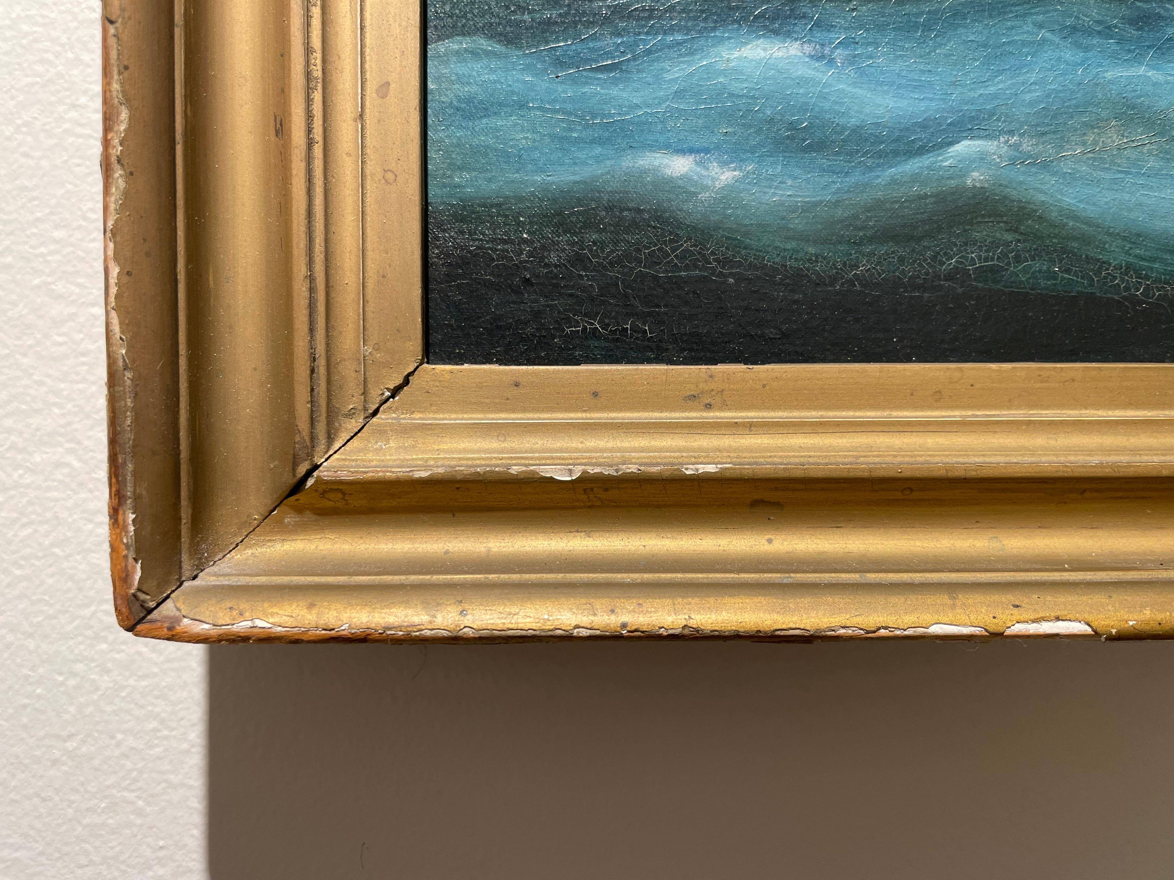 Siglo XIX Escuela Británica Barco en el mar, Pintura de paisaje marino en venta 4