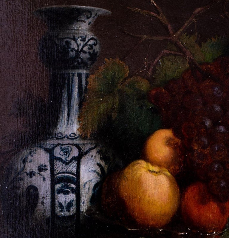 19th Century British still life oil painting of fruit and a vase - Academic Painting by Unknown