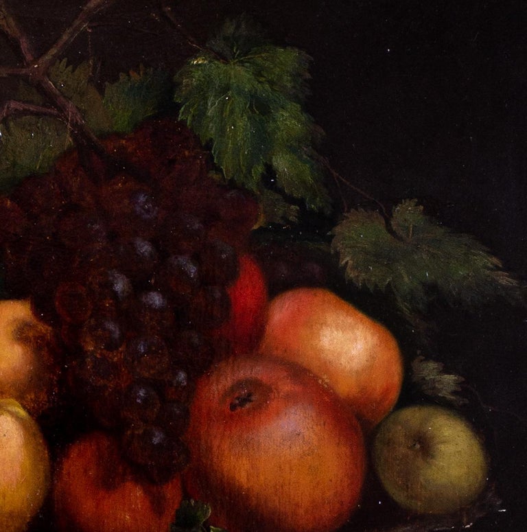 19th Century British still life oil painting of fruit and a vase - Black Still-Life Painting by Unknown