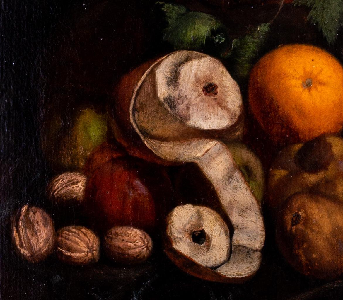 19th Century British still life oil painting of fruit and a vase - Black Still-Life Painting by Unknown