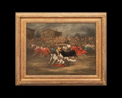 19th Century Bullfighting In A Spanish Town Square, circa 1826