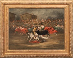 19th Century Bullfighting In A Spanish Town Square, circa 1826