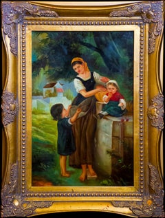 19th Century Continental Oil Painting of Mother & Children