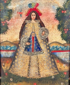 19th Century Cusco School Madonna and Child Oil on Canvas