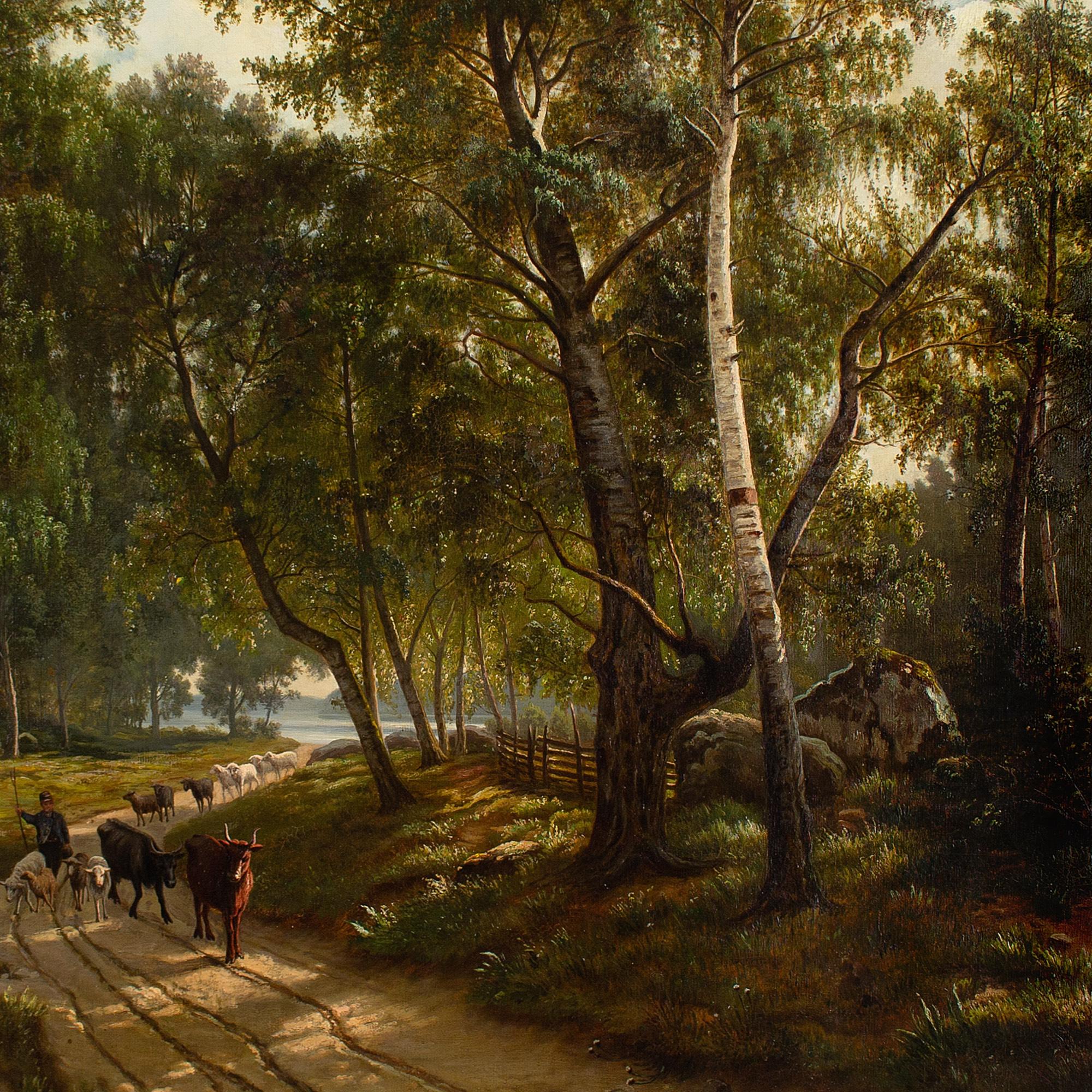 19th-Century Danish School, Forest Landscape With Cattle Drover 1