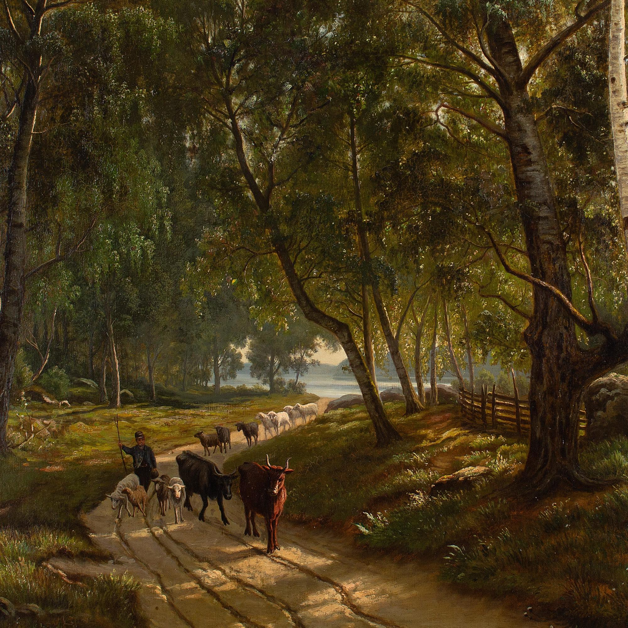 19th-Century Danish School, Forest Landscape With Cattle Drover 2