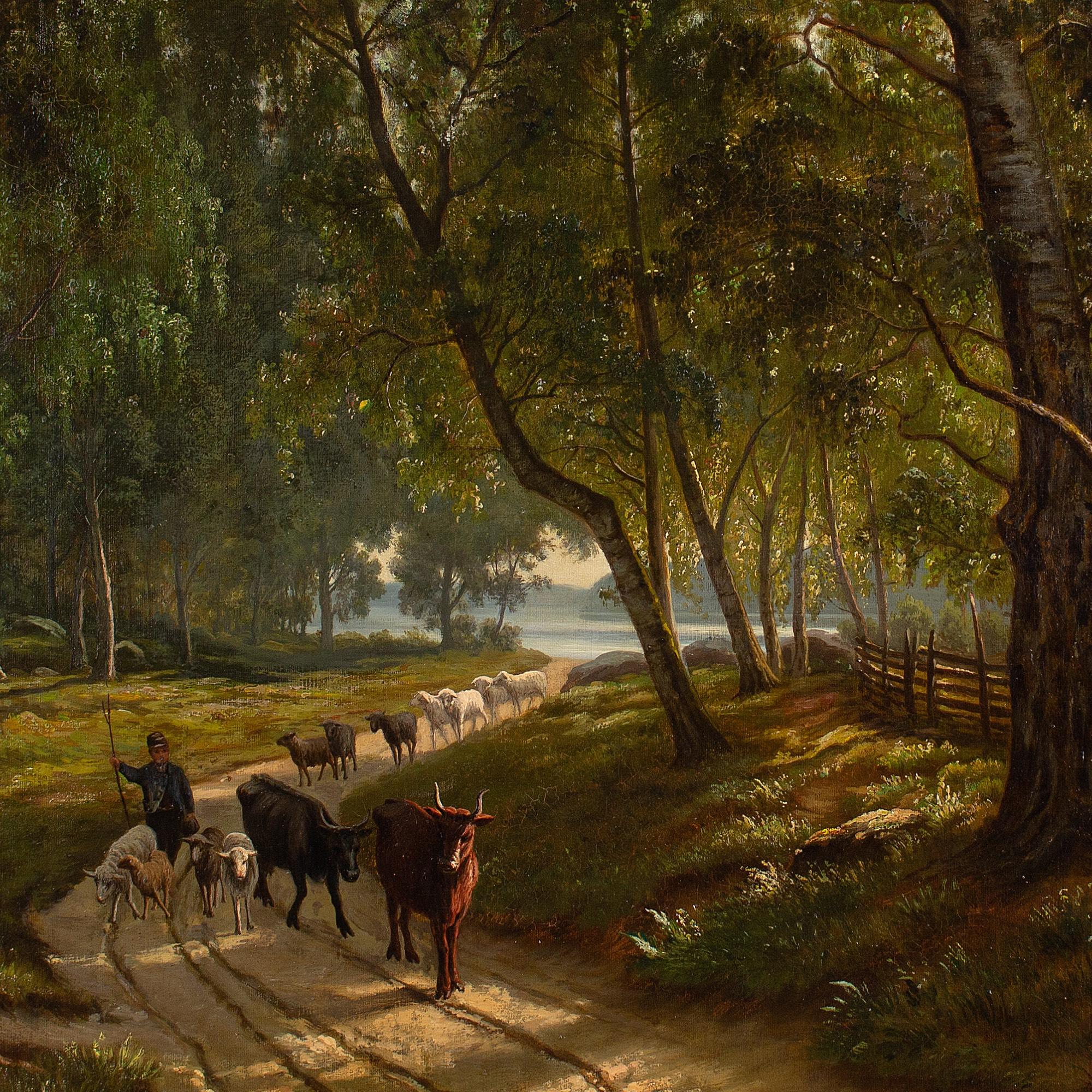 19th-Century Danish School, Forest Landscape With Cattle Drover 3