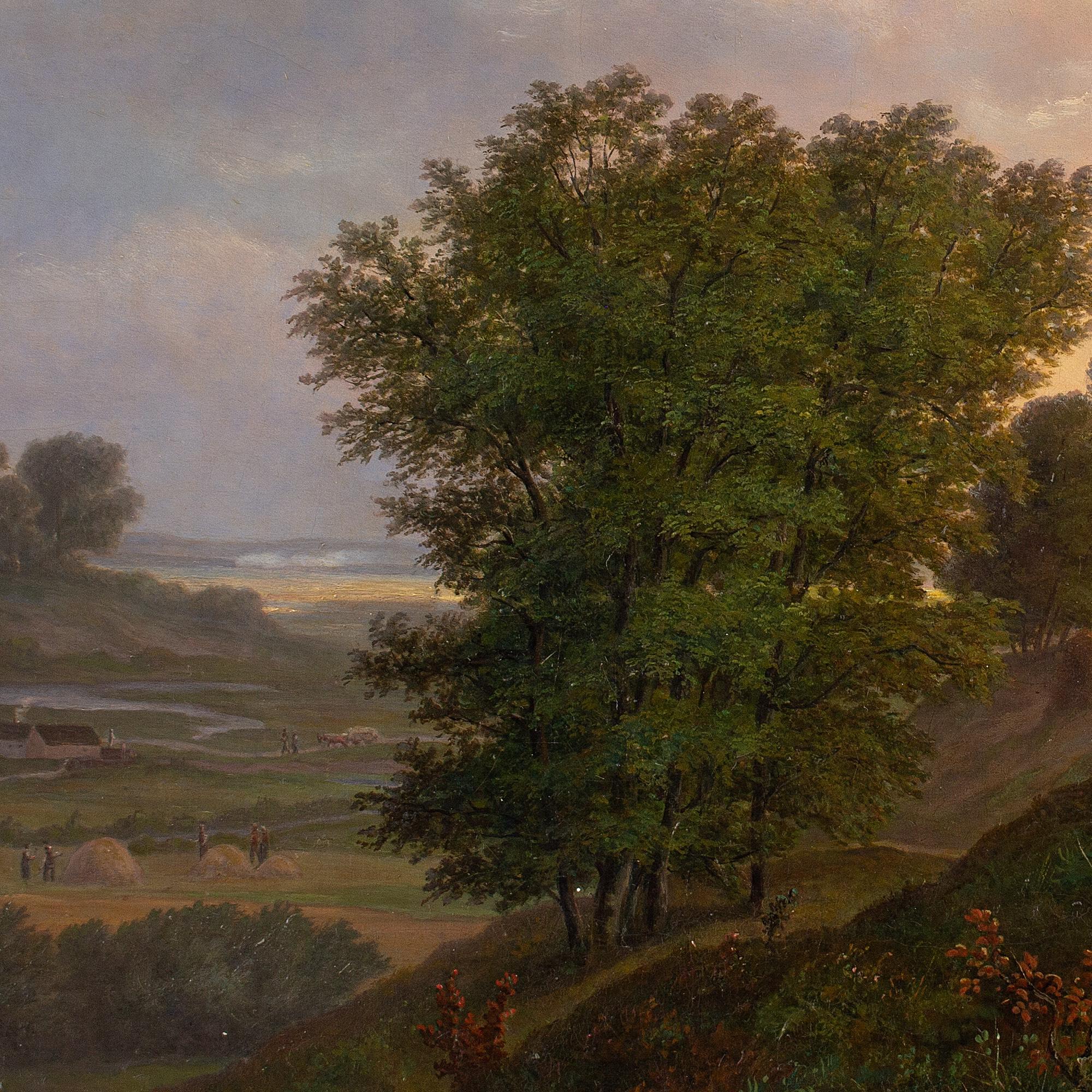 Dänische Schule des 19. Jahrhunderts, Idyllische Landschaft mit Bauernhof, Ölgemälde im Angebot 1