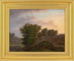 École danoise du 19e siècle, paysage Idyllique avec ferme, peinture à l'huile