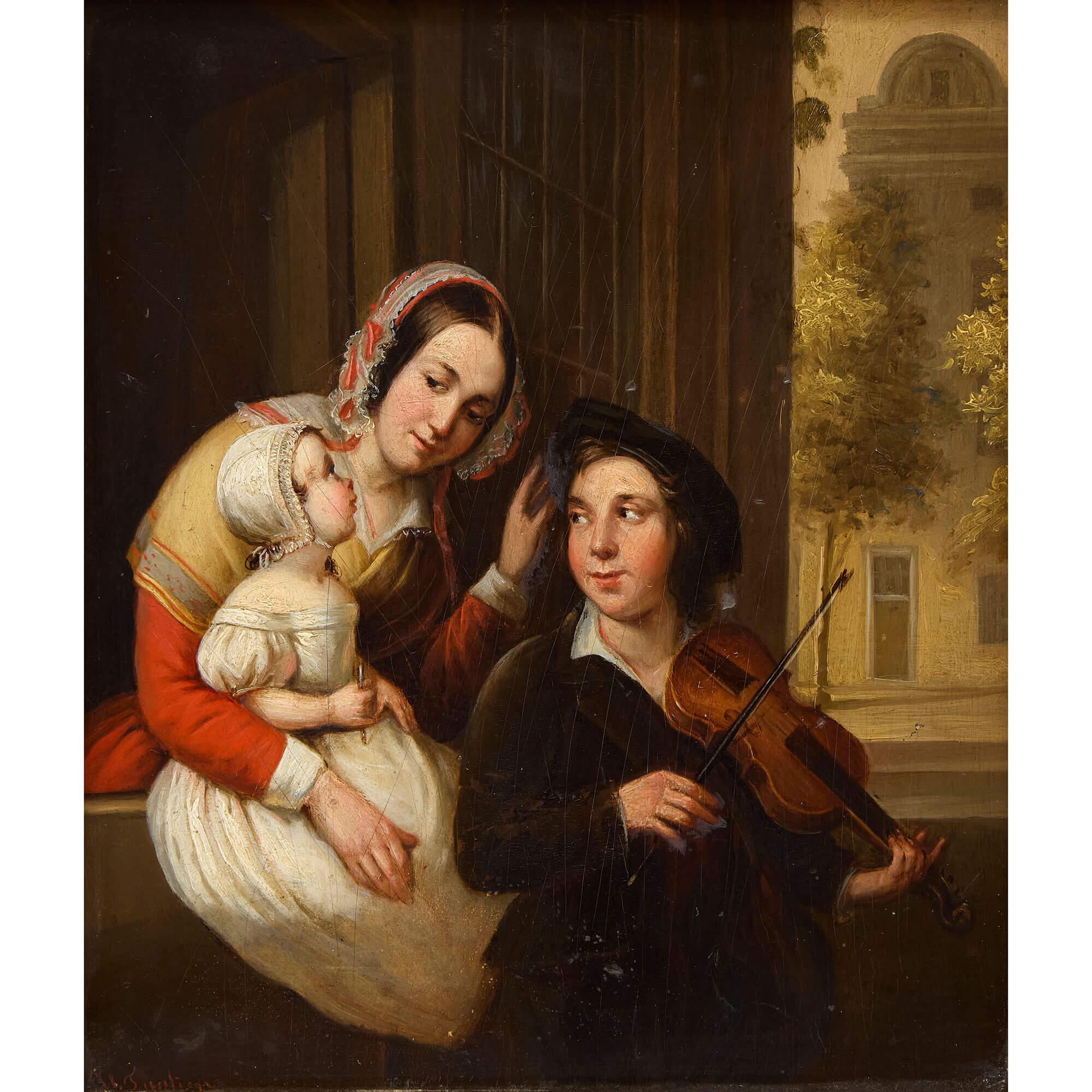 Niederländisches Ölgemälde einer Musikszene, 19. Jahrhundert – Painting von Unknown