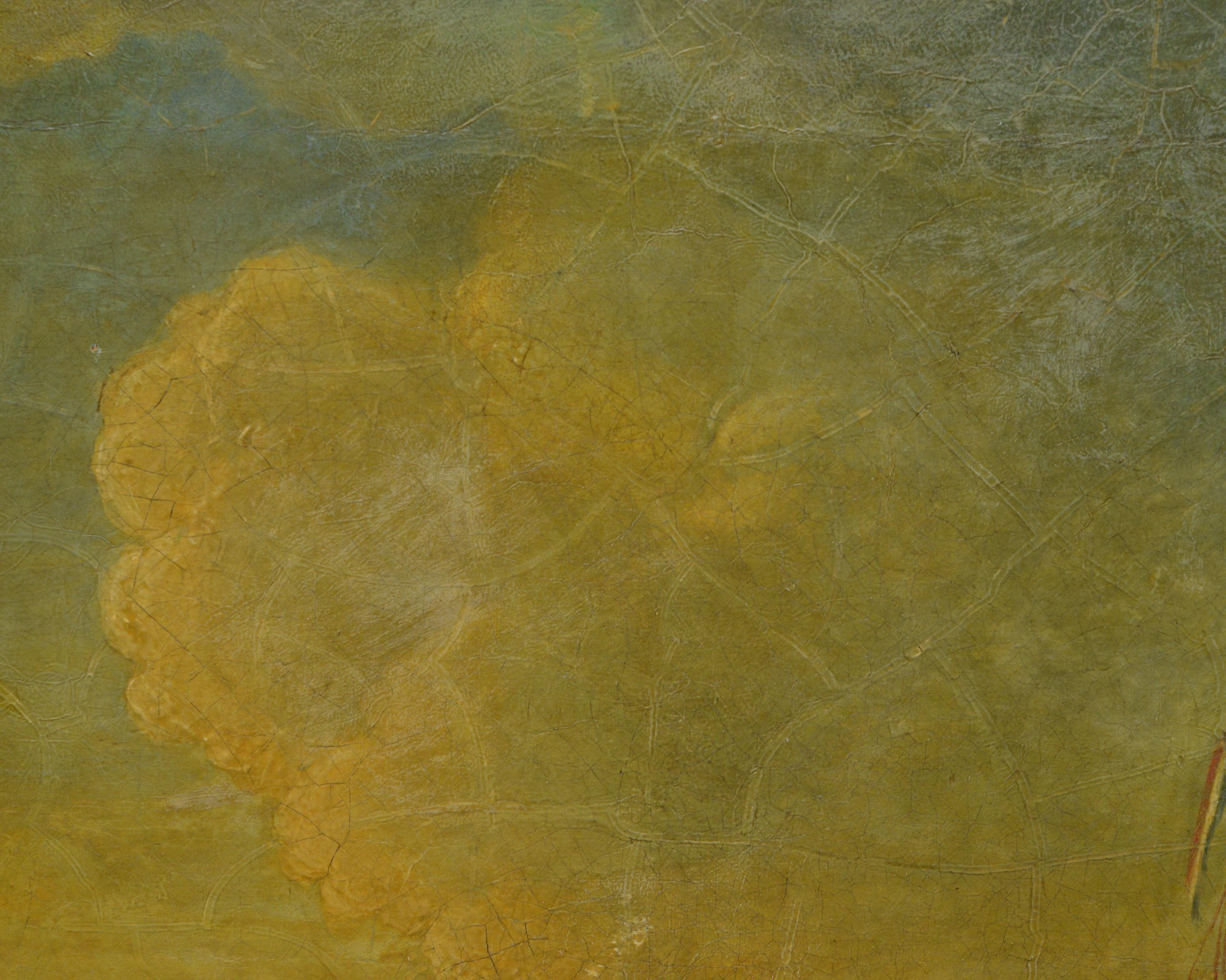 19th Century Dutch School Riverside Oil Painting Framed Cattle and Sailing Boats For Sale 5