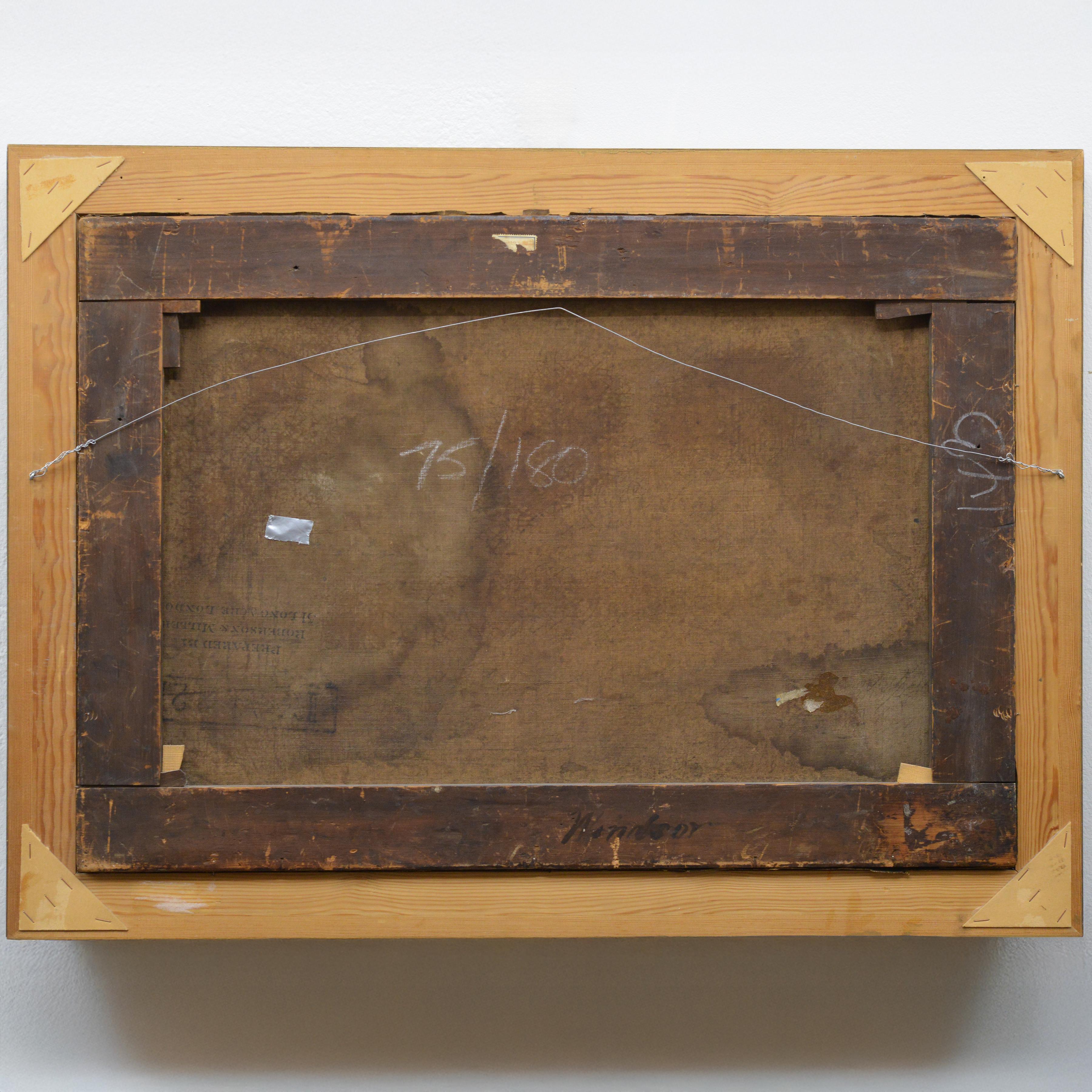 19th Century Dutch School Riverside Oil Painting Framed Cattle and Sailing Boats For Sale 6