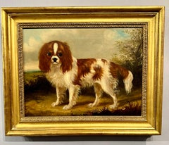 19th century English folk art portrait of a King Charles Cavalier Spaniel dog