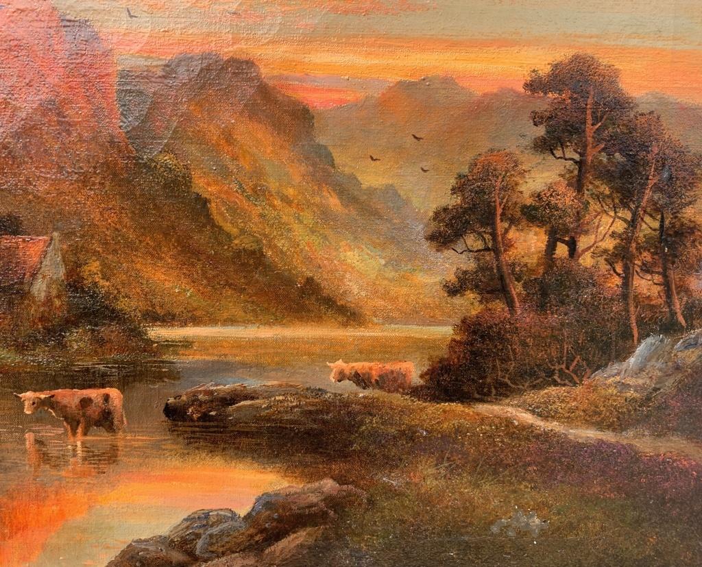 William Langton(British painter) - 19th century landscape painting - Sunset Lake For Sale 3