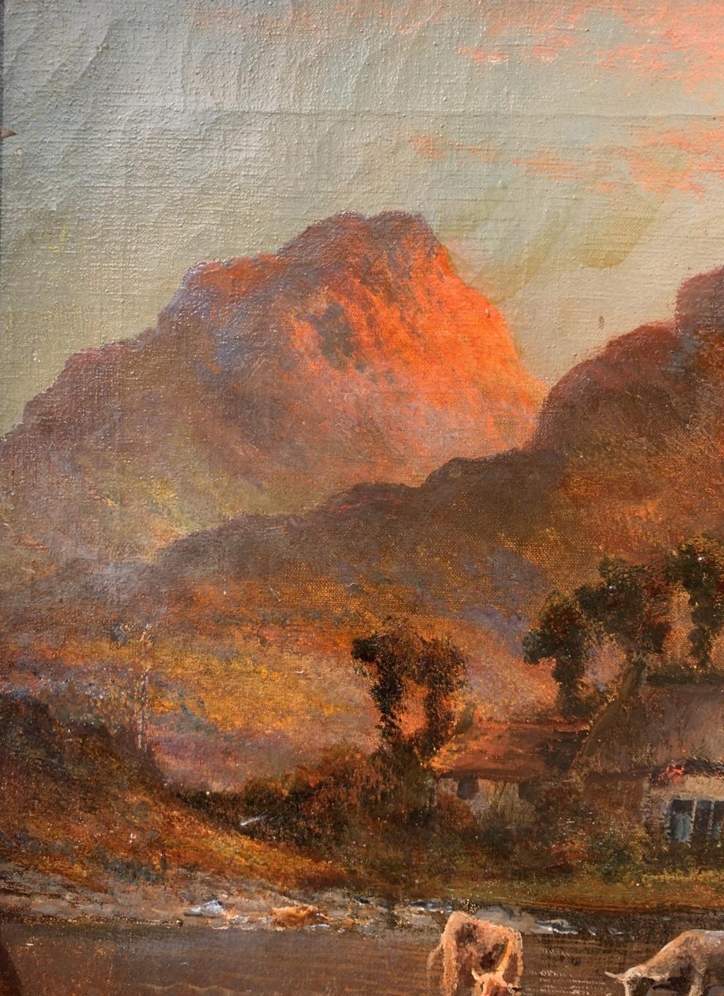William Langton(British painter) - 19th century landscape painting - Sunset Lake For Sale 3