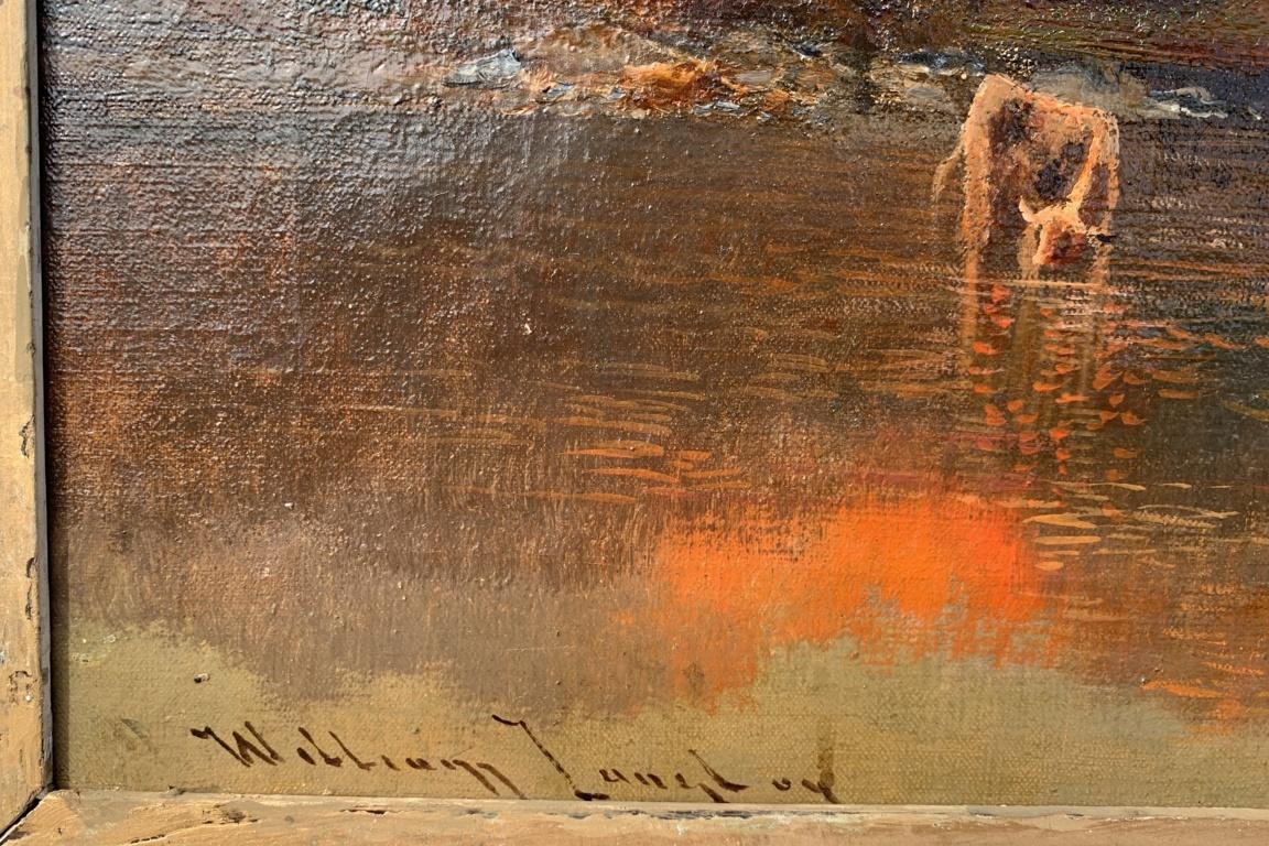 William Langton(British painter) - 19th century landscape painting - Sunset Lake For Sale 4