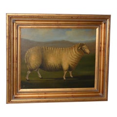 19th Century English "Prized Sheep" Oil Painting