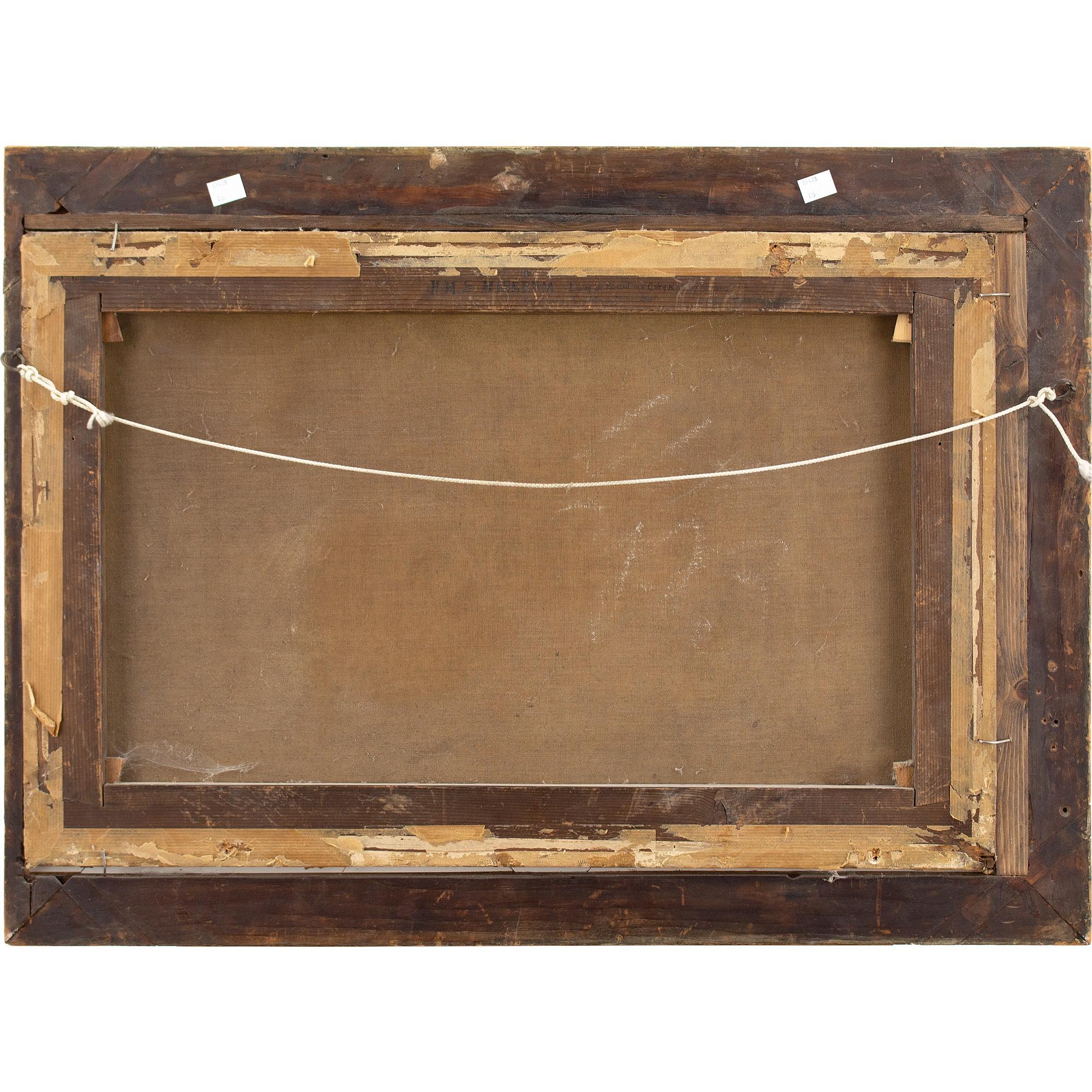 École anglaise du 19e siècle, HMS Hibernia dans des eaux agitées, peinture à l'huile 5