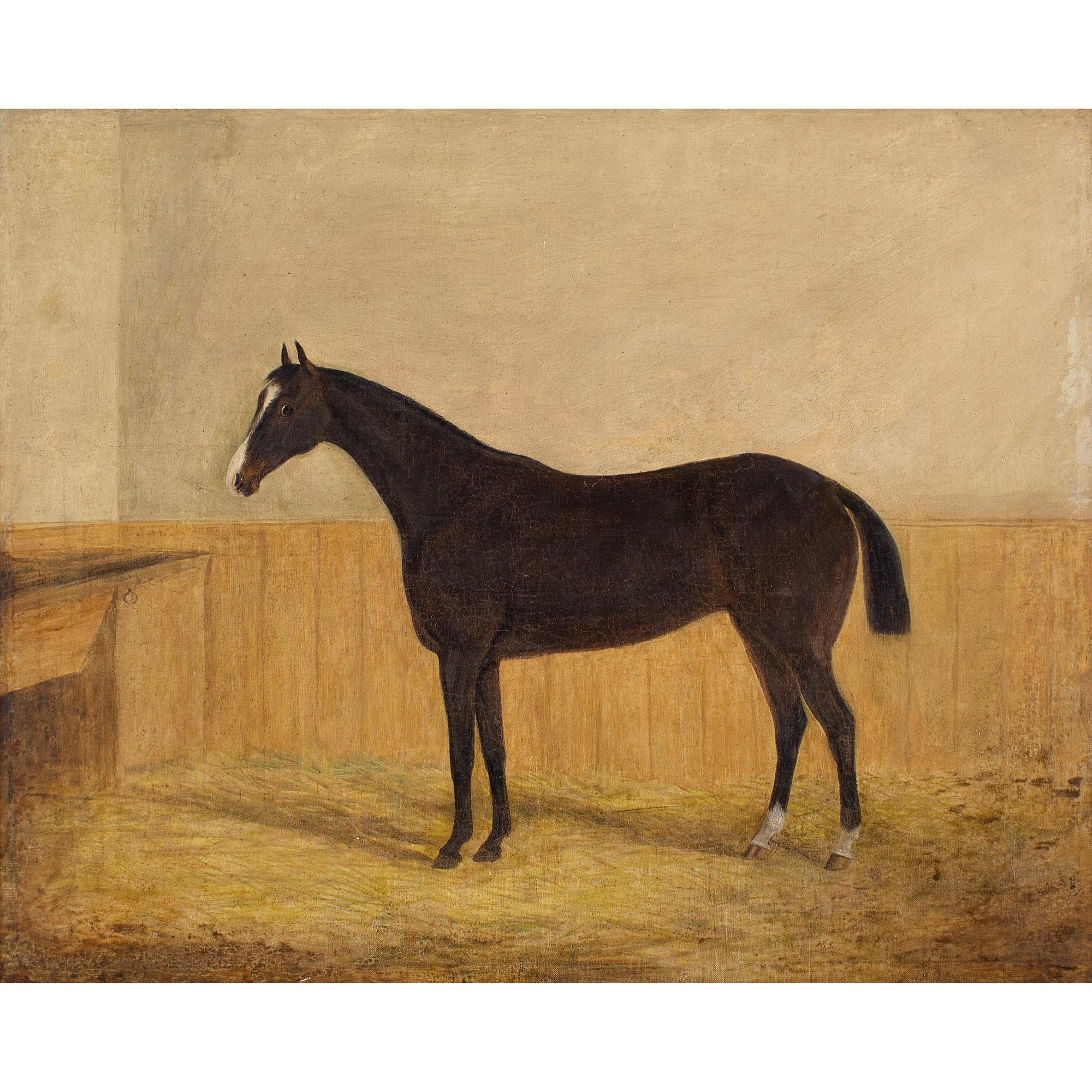 19th-Century English School, Portrait Of A Bay Mare In A Stable - Painting by Unknown
