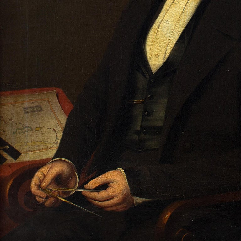 19th-Century English School, Portrait Of A Cartographer, Oil Painting For Sale 3