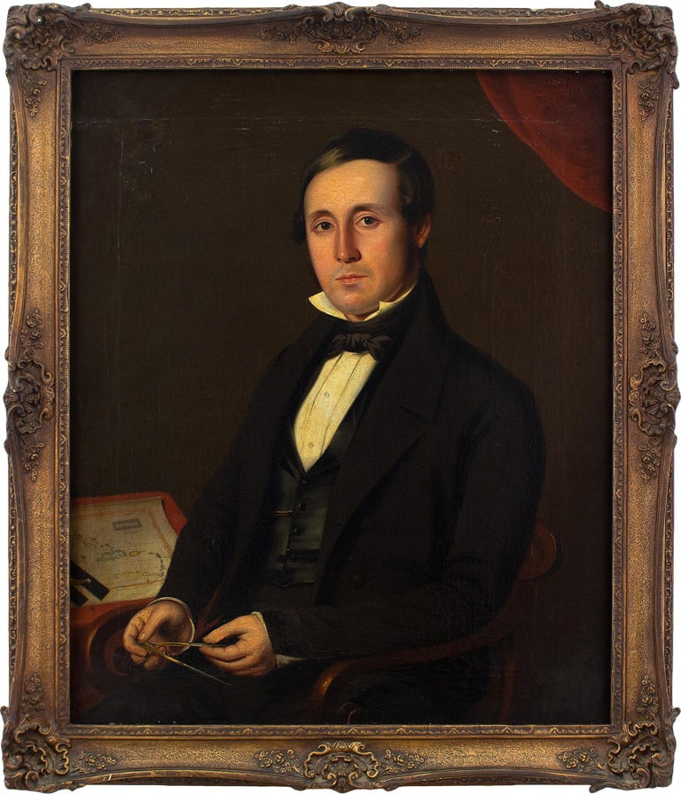 Unknown Portrait Painting - 19th-Century English School, Portrait Of A Cartographer, Oil Painting