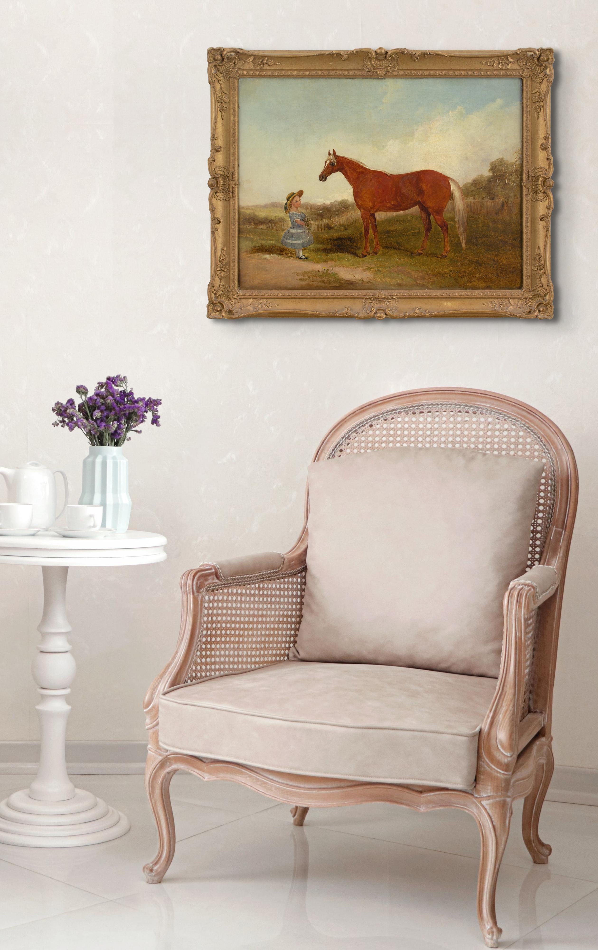 19th-Century English School, Portrait Of A Chestnut Horse & Girl, Oil Painting 2