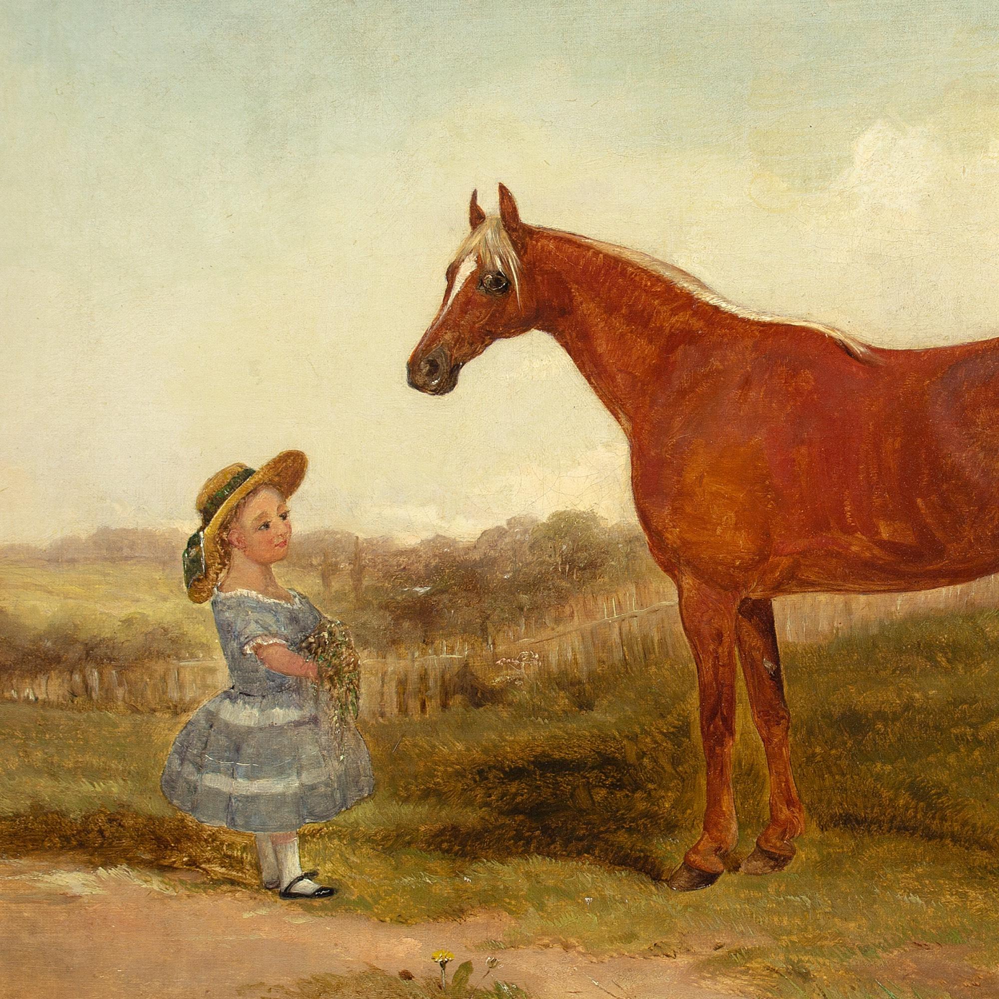 19th-Century English School, Portrait Of A Chestnut Horse & Girl, Oil Painting 4