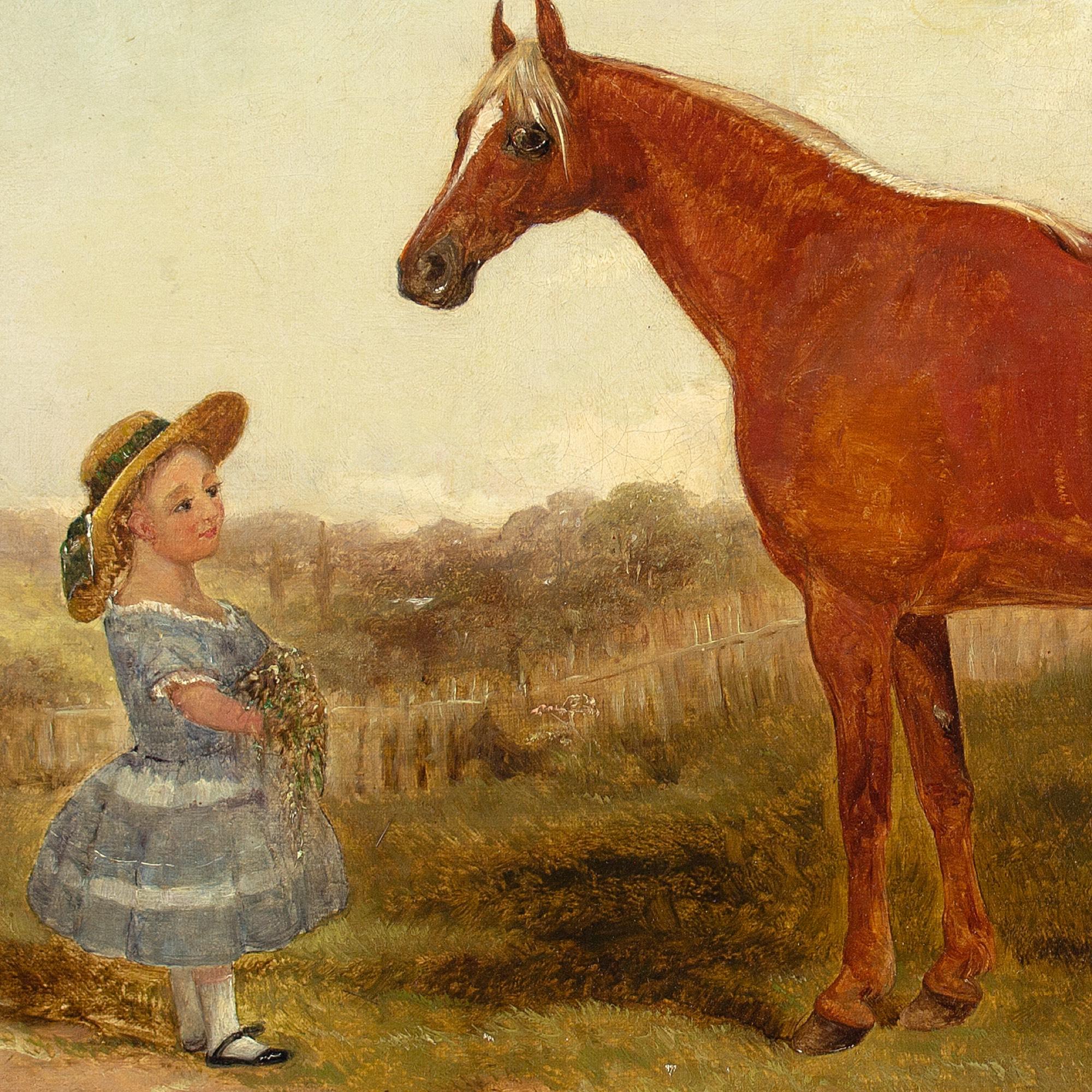 19th-Century English School, Portrait Of A Chestnut Horse & Girl, Oil Painting  6