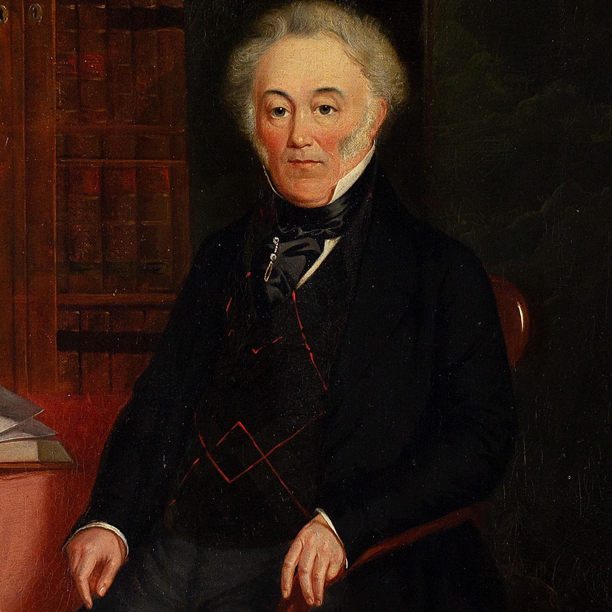 19th-Century English School, Portrait Of A Distinguished Gentleman, Oil Painting - Brown Portrait Painting by Unknown