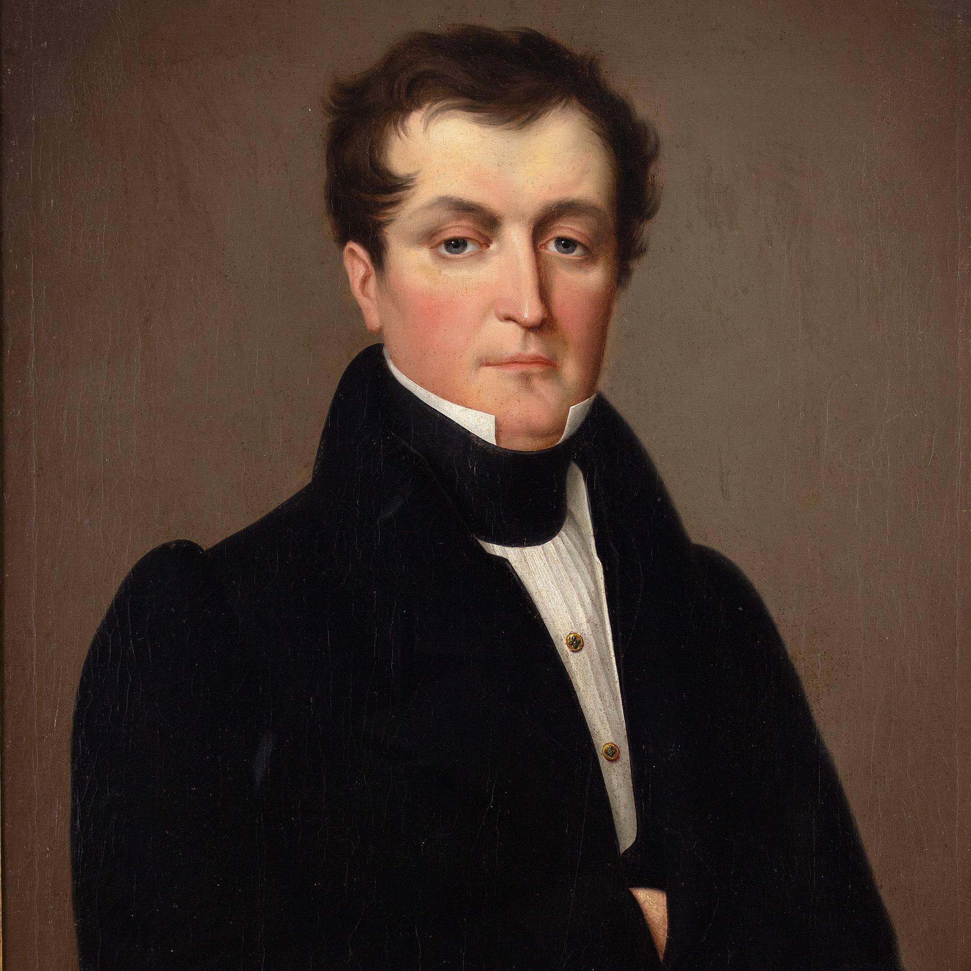 19th-Century English School, Portrait Of A Gentleman - Black Portrait Painting by Unknown