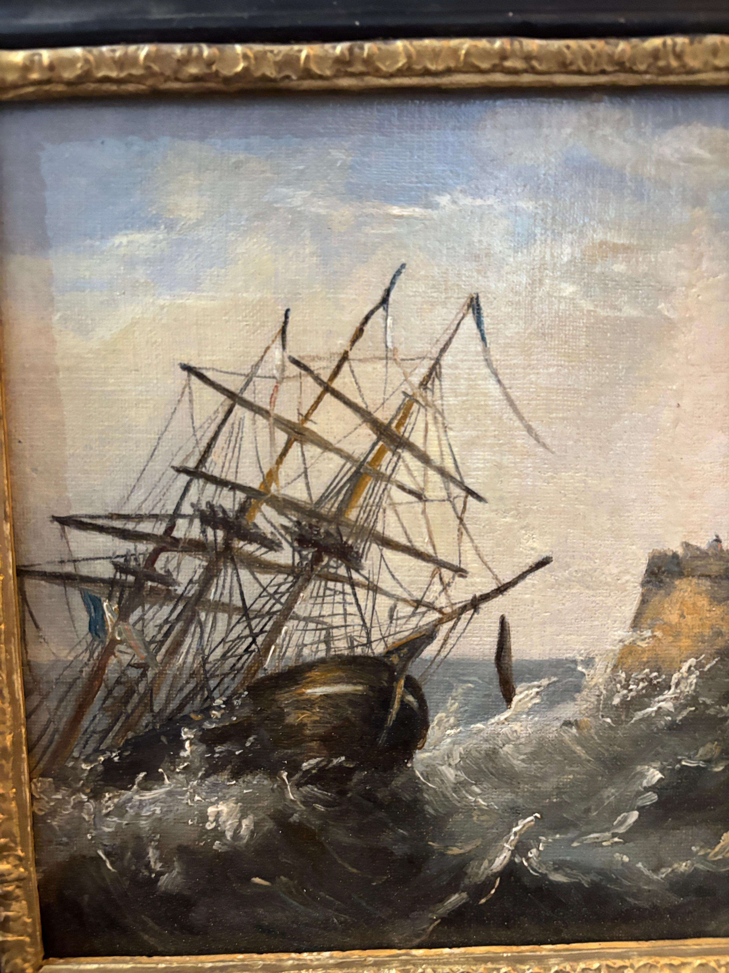 English School du 19e siècle, Navigation par mer agitée - Painting de Unknown