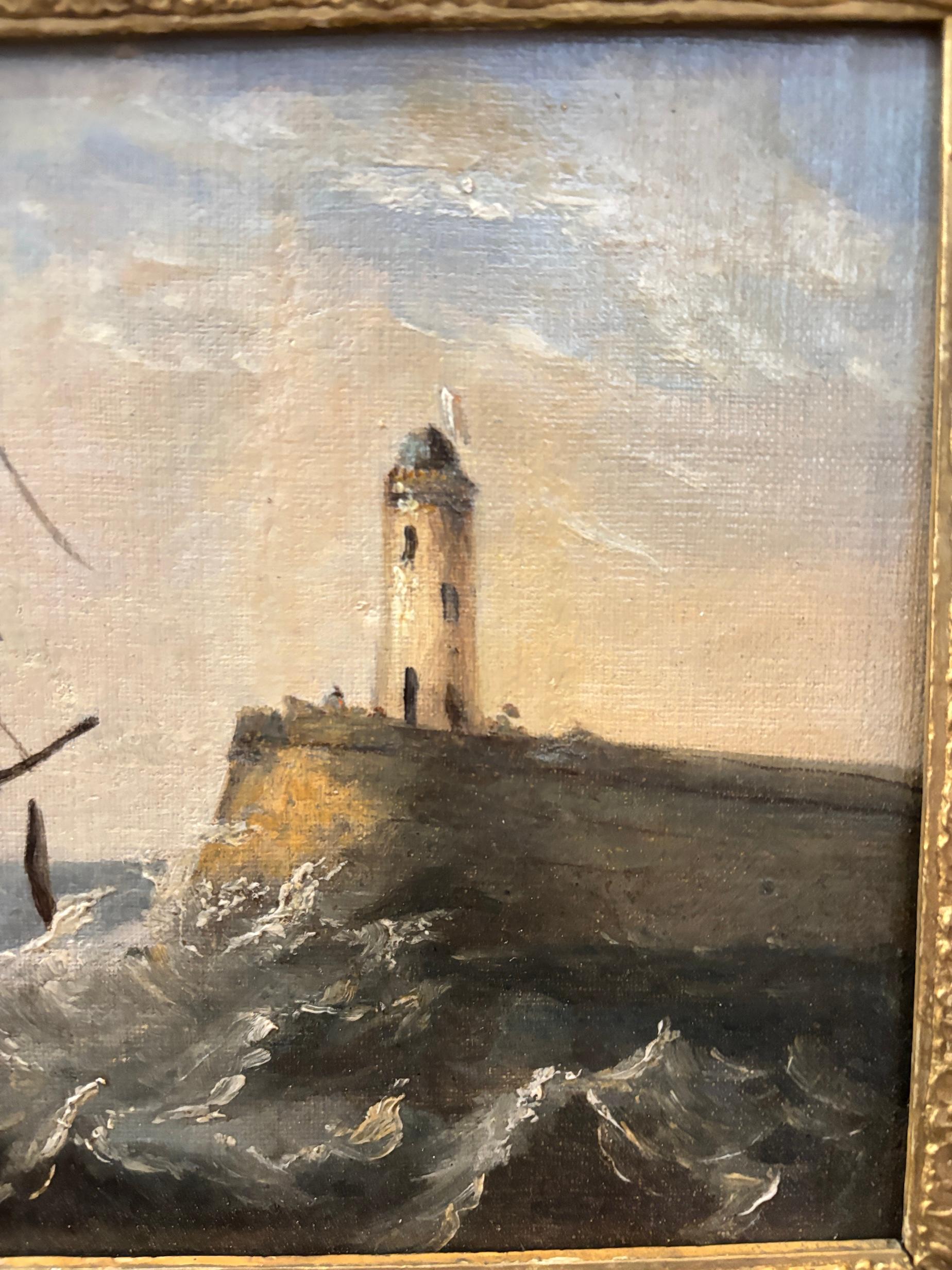 English School du 19e siècle, Navigation par mer agitée - Victorien Painting par Unknown