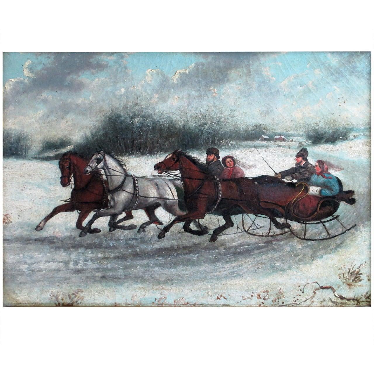 Unknown Landscape Painting - 19th Century European Painting Winter Scene, circa 1870s Unsigned