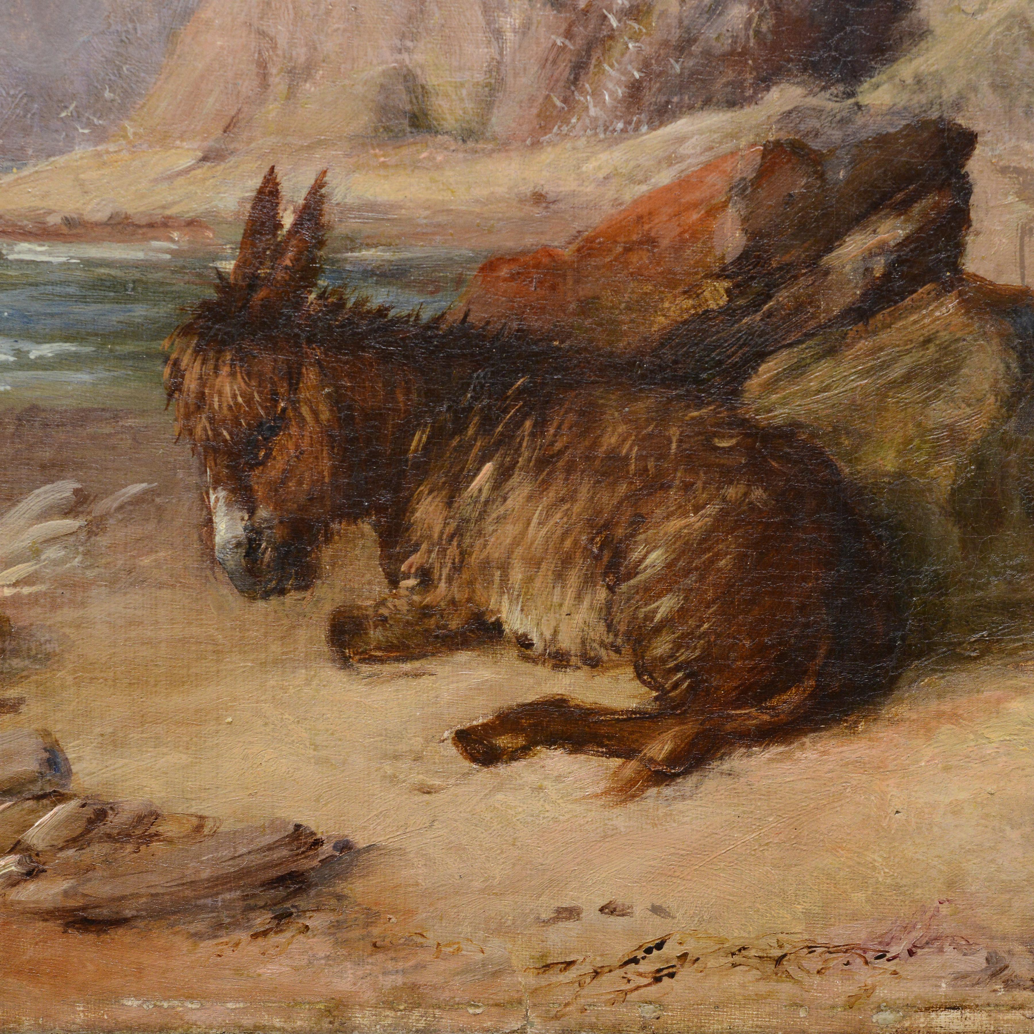 19. Jahrhundert Europäische Panorama-Ölgemälde Seaside Scene Eseltreiber signiert im Angebot 1