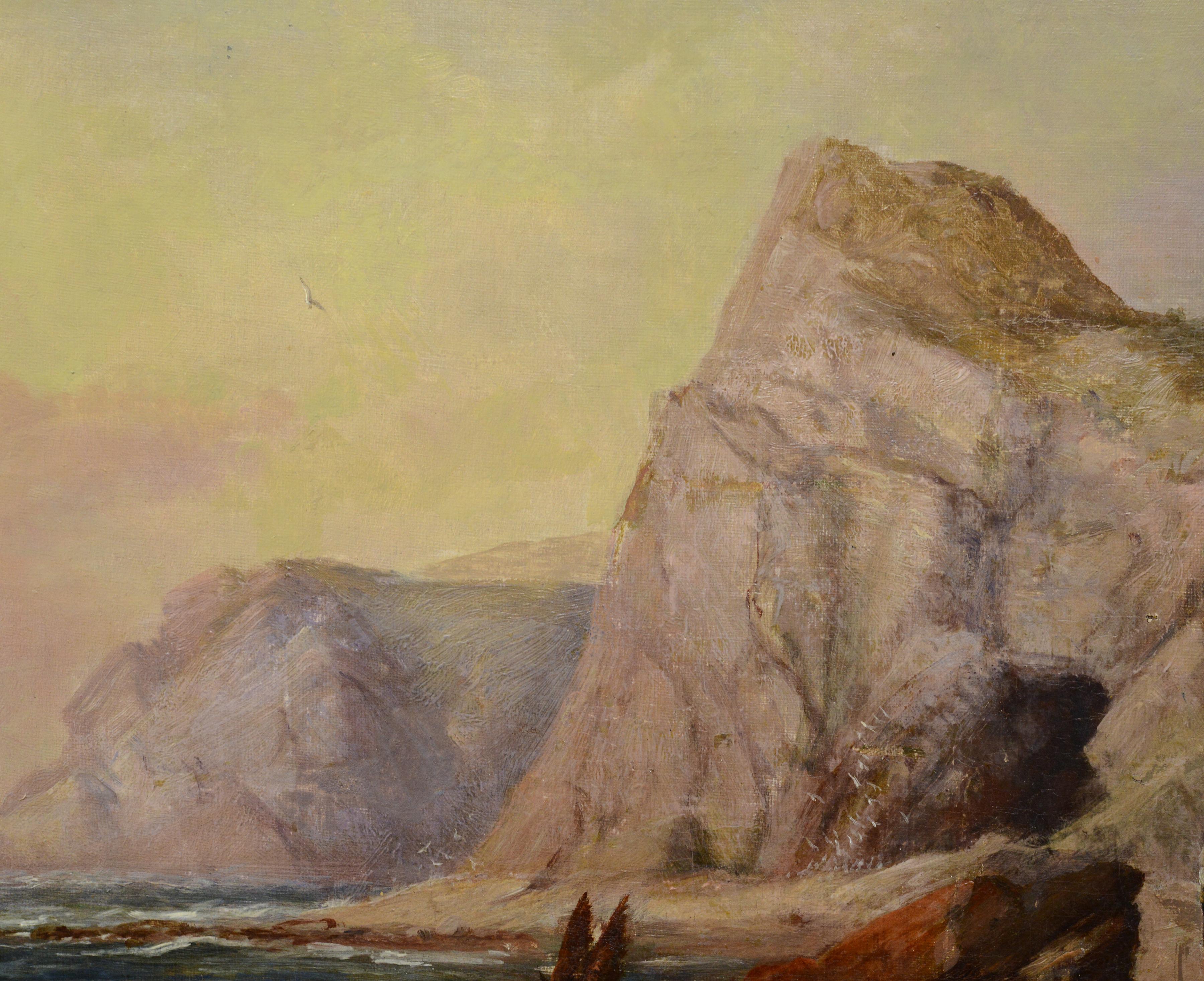 19. Jahrhundert Europäische Panorama-Ölgemälde Seaside Scene Eseltreiber signiert im Angebot 2