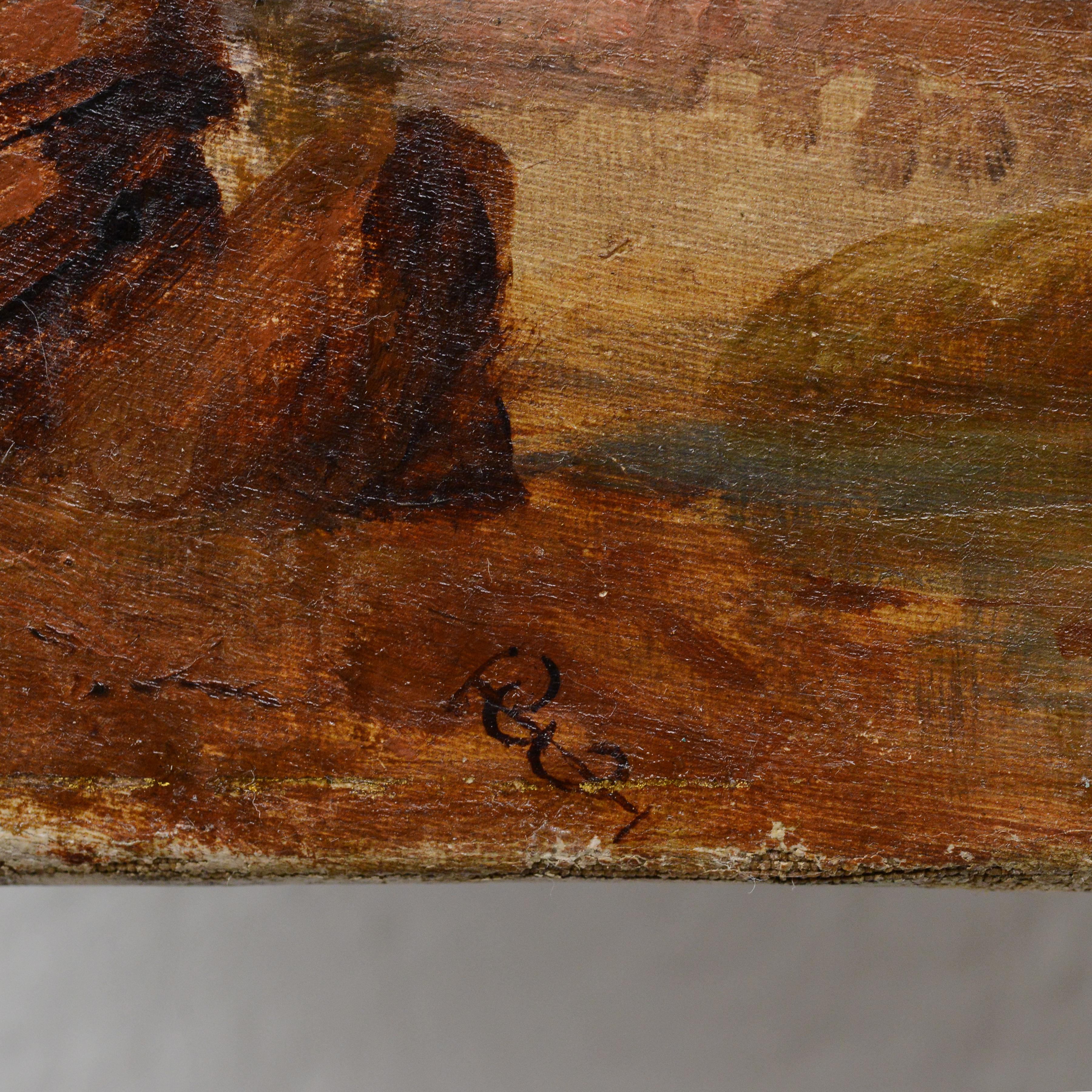 19. Jahrhundert Europäische Panorama-Ölgemälde Seaside Scene Eseltreiber signiert im Angebot 4