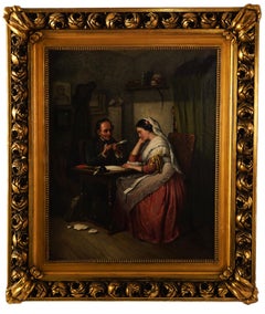 19th Century European School Genre Style Oil Painting on Canvas