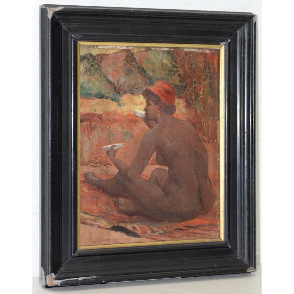 19th Century Figural Nude Woman Drinking Tea  - Painting by Unknown