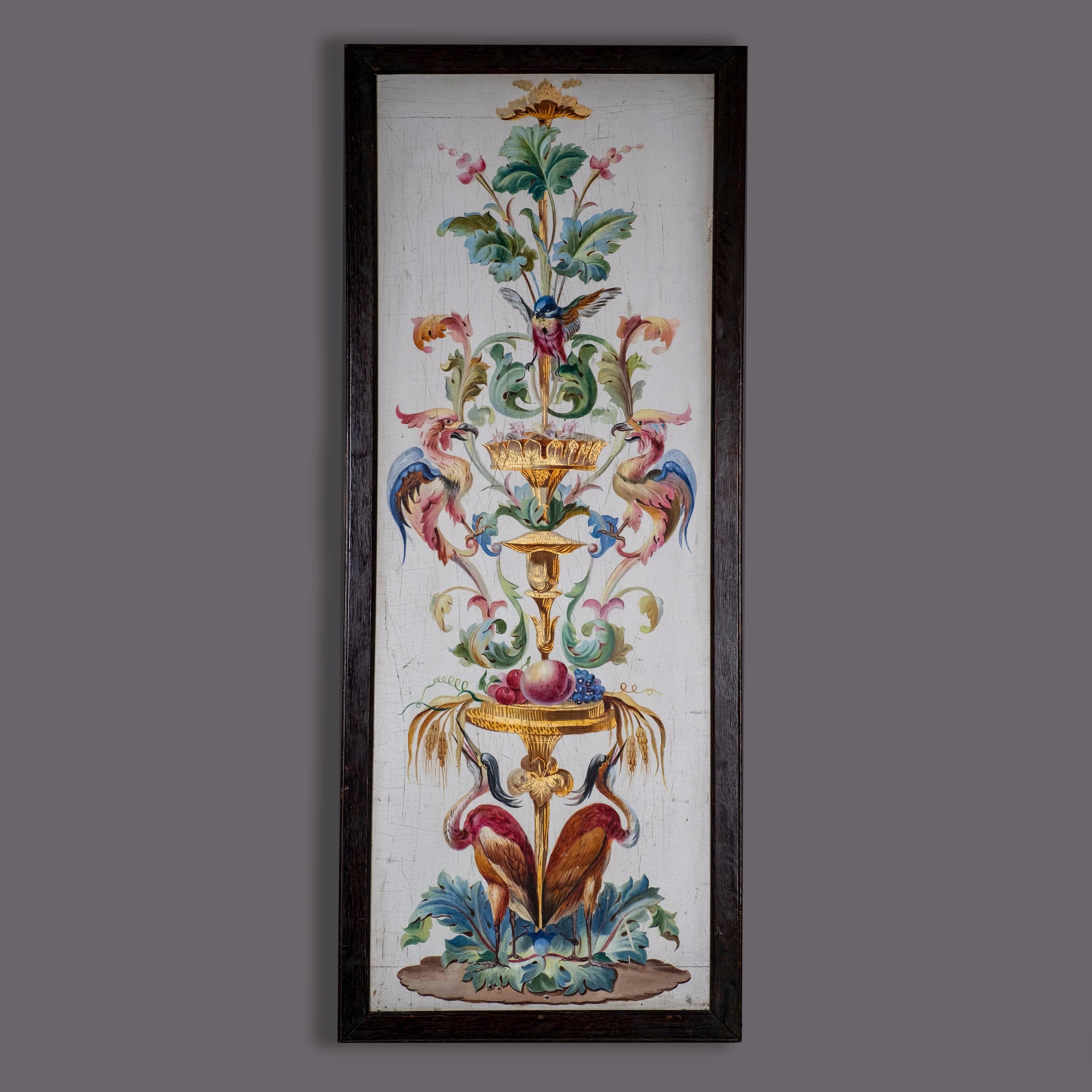 Panneau peint à motifs floraux encadré du 19ème siècle