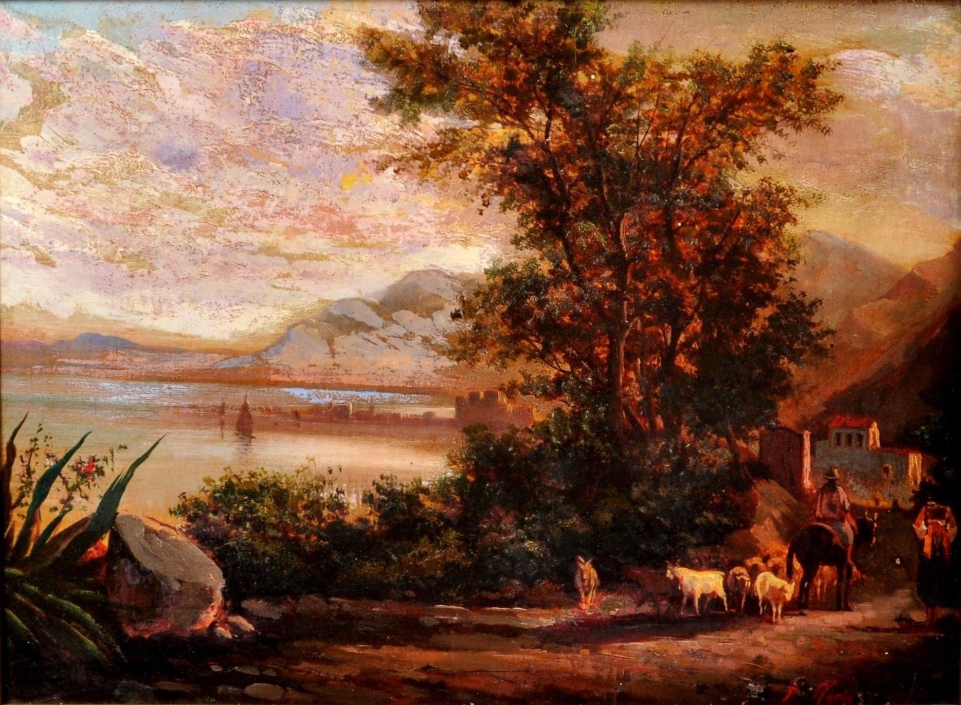 Peinture à l'huile sur toile de l'école de Barbizon du 19ème siècle - Paysage, vers 1840  - Painting de Unknown