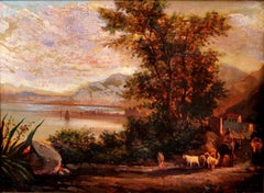 19th century French Barbizon School Painting oil on Canvas Landscape circa 1840